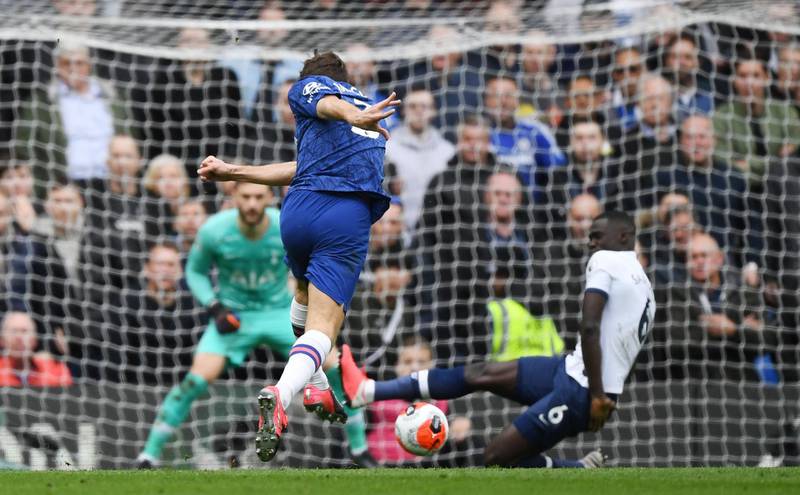 Chelsea's Marcos Alonso scores his side's second goal. EPA