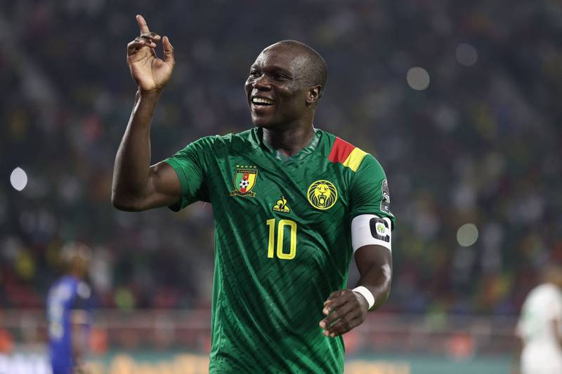 Cameroon forward Vincent Aboubakar celebrates. AFP