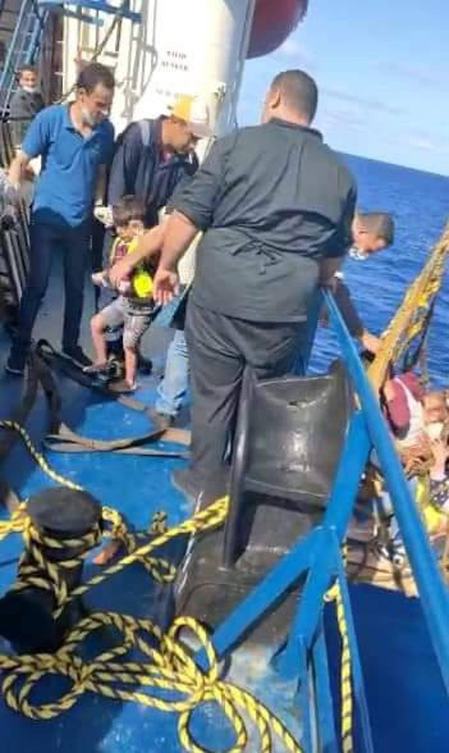 Sixty migrants, a mix of Lebanese, Syrian and Palestinian immigrants who left Tripoli for Europe, were rescued by an Egyptian commercial vessel. Photo: Egypt Ministry of Transport