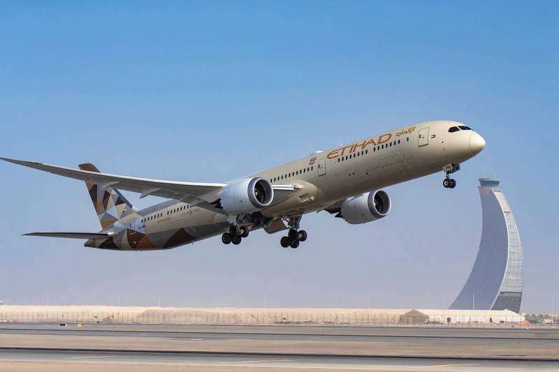 An Etihad plane taking off at Abu Dhabi International Airport.  Photo: Etihad