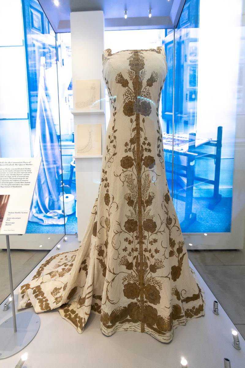 A rare surviving toile for the 1937 coronation gown of Queen Elizabeth The Queen Mother; consort of King George VI, is displayed in the Royal Style in the Making exhibition at Kensington Palace in London. Getty Images
