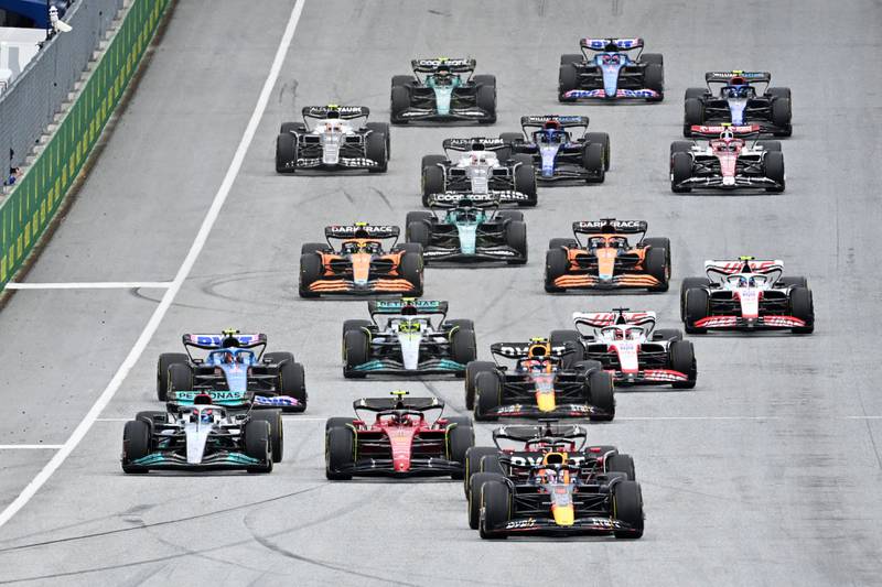 Red Bull's Max Verstappen leads the way at the start of the race. AFP