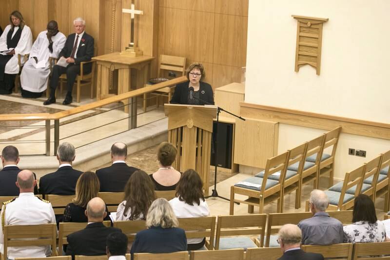 ABU DHABI, UNITED ARAB EMIRATES - NOV 11:
HE Barbara A. Leaf, Ambassador of the United States, reads from the Old Testament at St Andrew's Church Remembrance Day service.

(Photo by Reem Mohammed/The National)

Reporter: Roberta Pennington
Section: NA