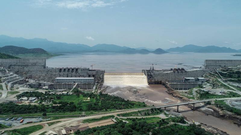 An aerial view Grand Ethiopian Renaissance Dam on the Blue Nile River in Guba, northwest Ethiopia, on the 20th July. AFP