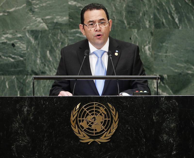 President Jimmy Morales addresses the General Debate of the General Assembly of the United Nations at United Nations Headquarters.  EPA
