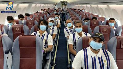Mumbai Indians on their way to the UAE for the IPL. Courtesy Mumbai Indians twitter / @mipaltan