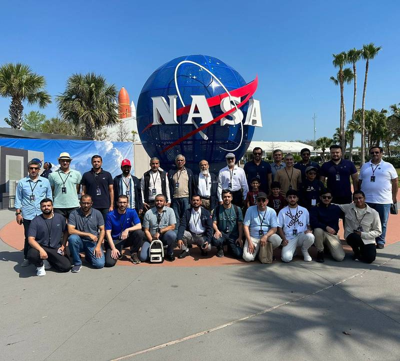 UAE astronaut Sultan Al Neyadi's family, including his father (sixth from right, bottom row), his sons and brothers, who arrived at the Florida launch site. Photo: Salem Al Marri Twitter