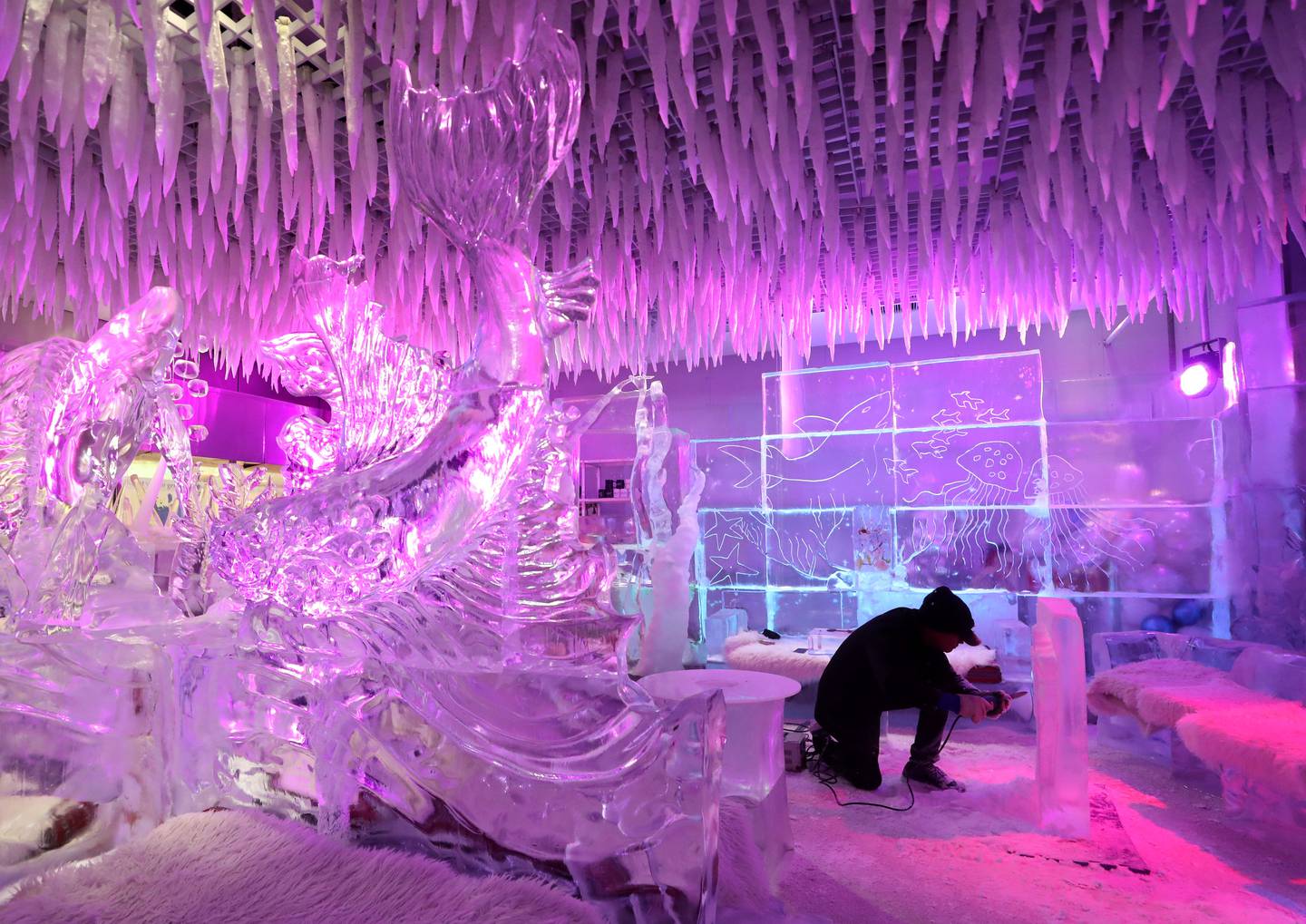 Mark Ranasinghe created ice sculptures in ice lounges in Dubai, Vietnam and Kuwait. Chris Whiteoak / The National