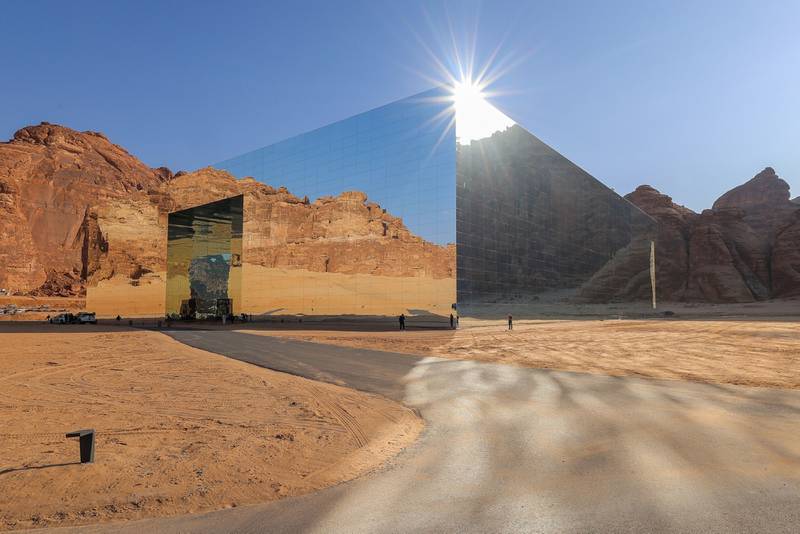 The Maraya mirrored building in Al Ula, Saudi Arabia, on Tuesday, Nov.  6, 2022.  The tourism ministry is targeting 12 million foreign tourists this year, with tourism on track to contribute about 4% of economic output, Tourism Minister Ahmed Al Khateeb said. Photographer: Maya Siddiqui / Bloomberg