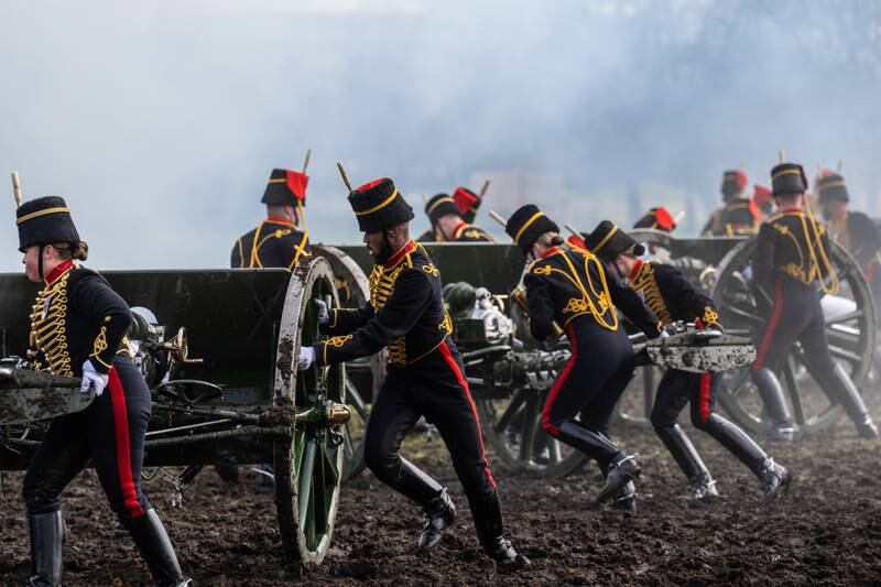 The King's Troop Royal Horse Artillery takes part in a display known as the Musical Drive in London, the final preparations for an unprecedentedly busy state ceremonial season ahead. Getty Images