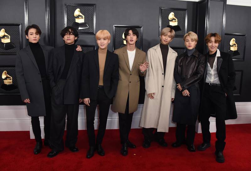 BTS arrives at the 62nd annual Grammy Awards at the Staples Center on Sunday, Jan. 26, 2020, in Los Angeles. AP