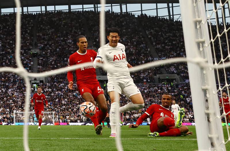 Tottenham Hotspur's Son Heung-min scores their first goal. Reuters