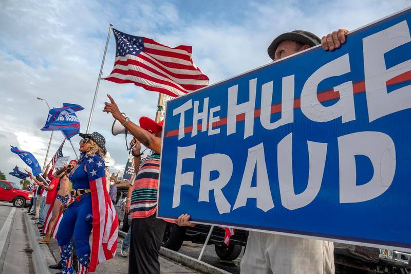 Trump supporters attend a protest named 'Stop the Biden steal' demanding election transparency in Miami, Florida. EPA
