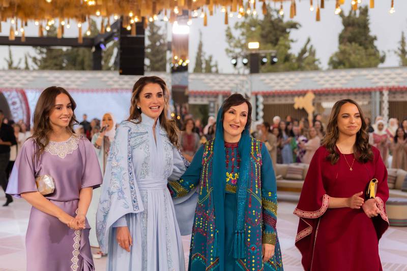 Queen Rania with Azza al-Sudairi alongside Princess Iman and Princess Salma during a pre-wedding dinner party. AFP