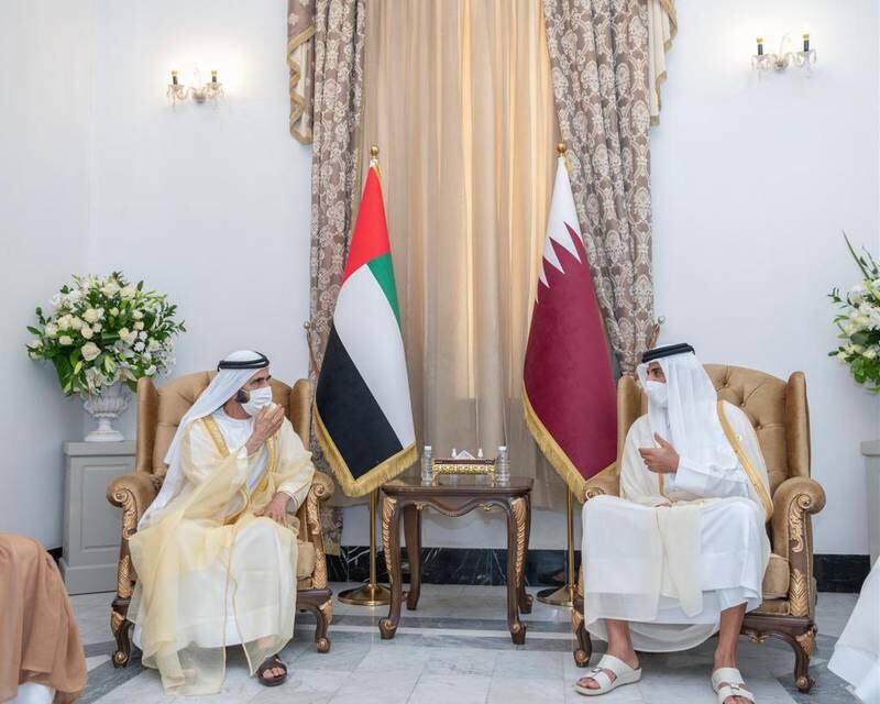 Sheikh Mohammed bin Rashid, Vice President and Ruler of Dubai, meets Sheikh Tamim, the Emir of Qatar, in Baghdad. Photo: Dubai Media Office