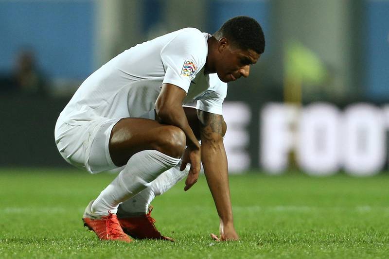 England's Marcus Rashford looks dejected after the match that finished 0-0. Reuters
