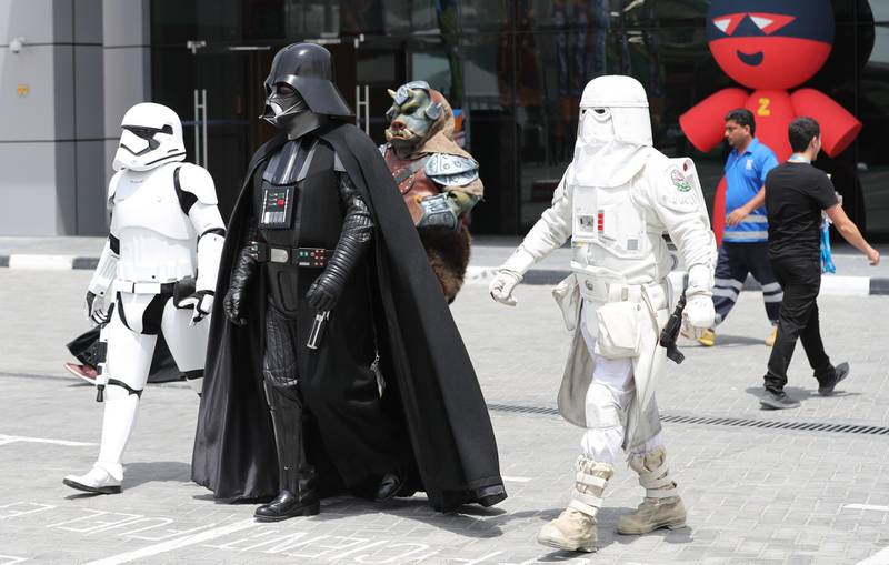 Storm troopers and Darth Vader walk into the Trade Centre. AFP