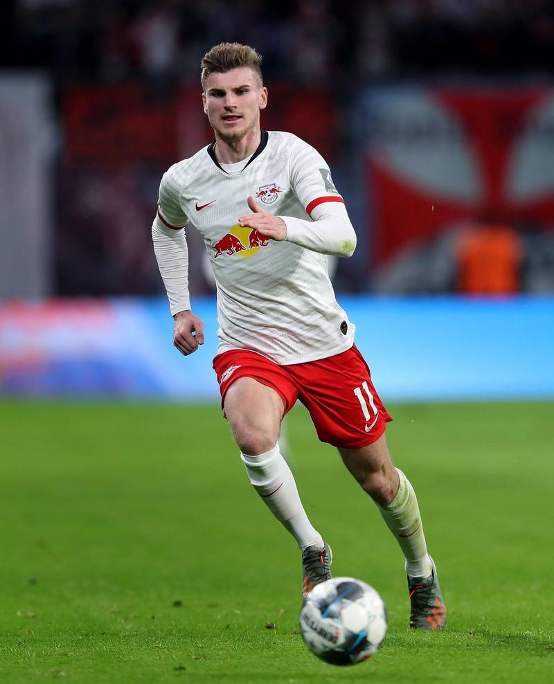 Leipzig's German forward Timo Werner runs with the ball during the German first division Bundesliga football match RB Leipzig v  FC Augsburg in Leipzig, eastern Germany, on December 21, 2019. DFL REGULATIONS PROHIBIT ANY USE OF PHOTOGRAPHS AS IMAGE SEQUENCES AND/OR QUASI-VIDEO 
 / AFP / Ronny Hartmann / DFL REGULATIONS PROHIBIT ANY USE OF PHOTOGRAPHS AS IMAGE SEQUENCES AND/OR QUASI-VIDEO 
