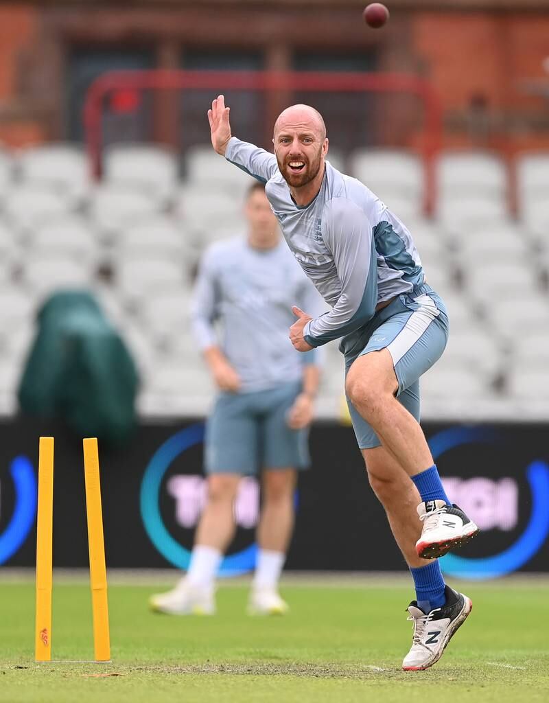 England spinner Jack Leach bowls during training. Getty