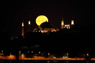 The Moon over the Hagia Sophia Grand Mosque in Istanbul. Reuters