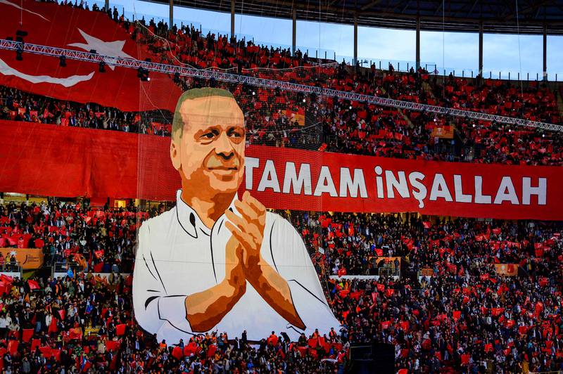 AKP party supporters attend the 'Unity, Will, Victory' rally at the Galatasaray's Nef Stadium in Istanbul. AFP