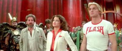 From left, Brian Blessed, Topol, Melody Anderson and Sam Jones in the 1980 film version of Flash Gordon. The cult classic began its life as a comic strip in the 1930s, then became a Saturday morning film serial and various TV series before becoming the beloved movie. Starling Films