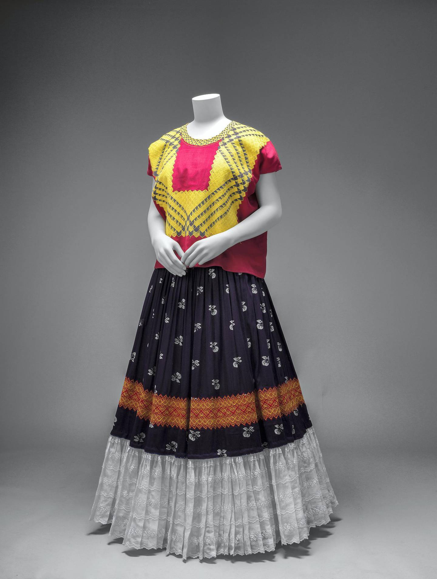 Frida Kahlo’s favoured outfit: a huipil blouse and skirt. Javier Hinojosa