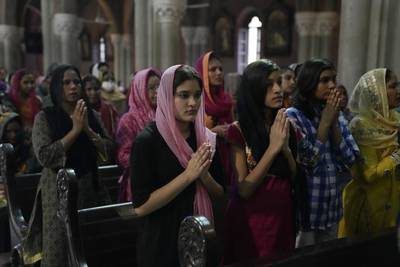 Pakistani Christians pray for Jaranwala Christians in Lahore. AP Photo