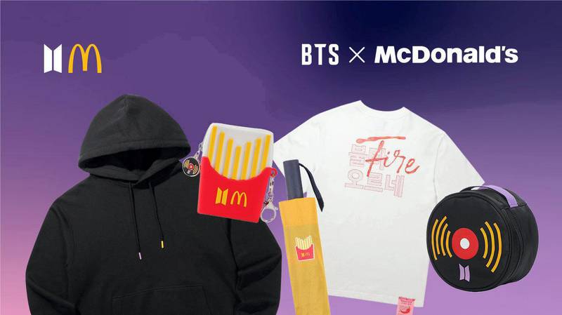 To celebrate the launch of BTS's McDonald's menu items, they are dropping a line of merchandise. Courtesy McDonalds. Credit: Courtesy McDonalds 