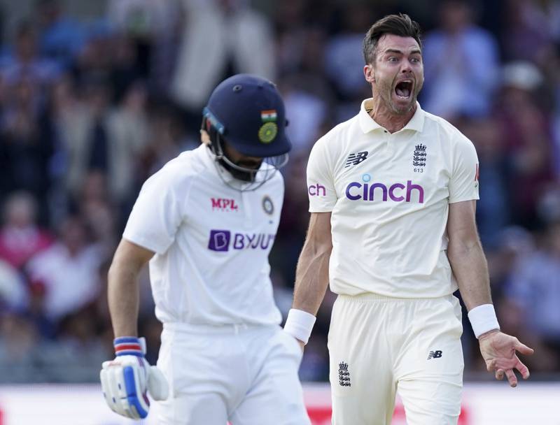 England's veteran seamer James Anderson, right, got the better of Kohli home and away more often than not. AP