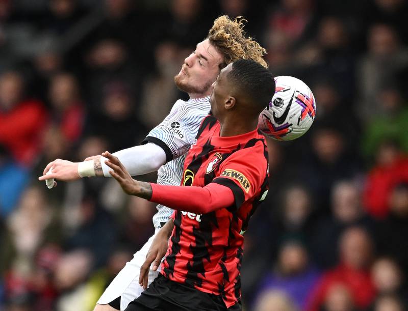 Liverpool's Harvey Elliott in action with Bournemouth's Jaidon Anthony. Reuters