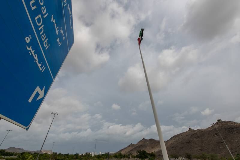 The overcast sky above Fujairah Flag Park. Issa AlKindy for The National