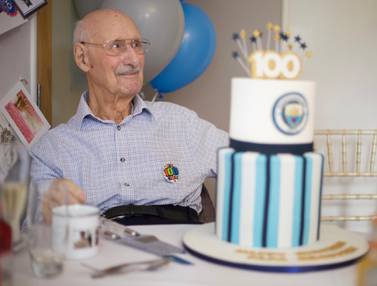 He celebrated his 100th birthday with a Manchester City cake