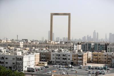 Dubai, United Arab Emirates - Reporter: N/A. Stock. General view of Al Karama and The Frame in Dubai. Monday, August 31st, 2020. Dubai. Chris Whiteoak / The National
