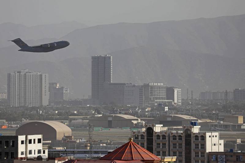 A US Air Force aircraft takes off from Kabul airport a day after a deadly terrorist attack. AFP