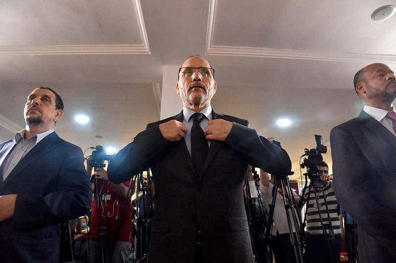 Leader of Algeria's Islamist party, the Movement of Society for Peace (MSP), Abderrezak Mokri holds a press conference at the party's headquarters in the capital Algiers. AFP