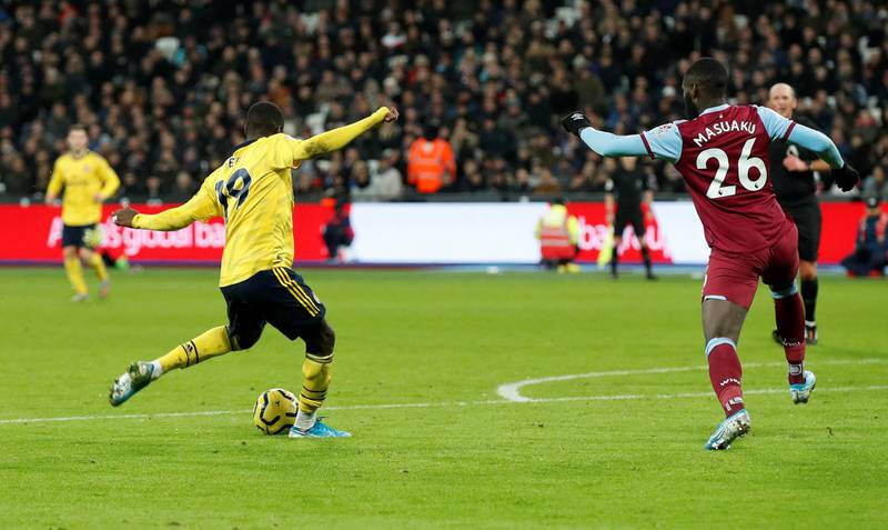 Arsenal's Nicolas Pepe scores their second goal. Reuters