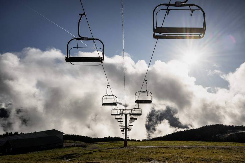 A ski lift in Le Semnoz, in Annecy, eastern France, in late December. A lack of snow forced the closure of many winter resorts. AFP 