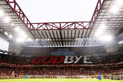 Milan fans hold a banner which reads 'Godbye' to show their support for Zlatan Ibrahimovic. Getty Images