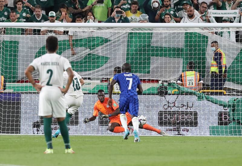 Raphael Veiga of Palmeiras scores from the penalty spot. 