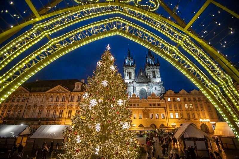 The 25-metre-tall Christmas tree at Old Town Square is a star attraction in Prague every year. EPA