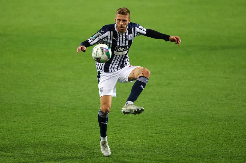 WEST BROMWICH, ENGLAND - SEPTEMBER 22: Sam Field of West Bromwich Albion controls the ball during the Carabao Cup Third Round match between West Bromwich Albion and Brentford FC at The Hawthorns on September 22, 2020 in West Bromwich, England. Sporting Stadiums around Europe remain empty due to the Coronavirus Pandemic as Government social distancing laws prohibit fans inside venues resulting in games being played behind closed doors. (Photo by Carl Recine - Pool/Getty Images)