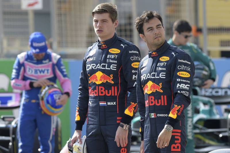 Red Bull drivers Max Verstappen and Sergio Perez. AFP