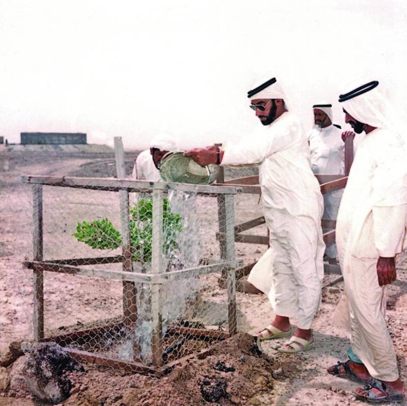 Sheikh Zayed inspects agricultural projects in the Western Region in 1976