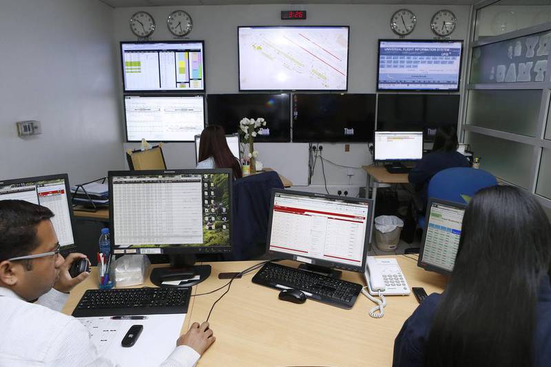 The control room that tracks the GPS fitted food trucks in real time according to the actual availability of planes currently parked on the runway. Antonie Robertson / The National