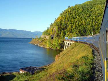 The Golden Eagle passing in Lake Baikal. Courtesy Golden Eagle Luxury Trains