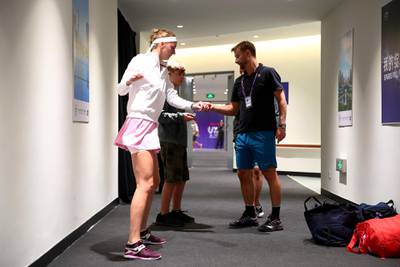Petra Kvitova warms up in the tunnel prior at Shenzhen Bay Sports Center. Getty Images