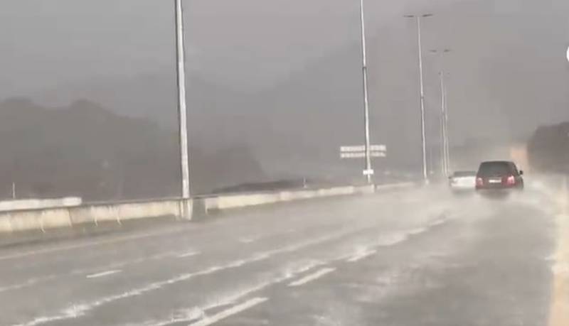 Heavy rain makes for challenging driving conditions in Sharjah. Photo: NCM