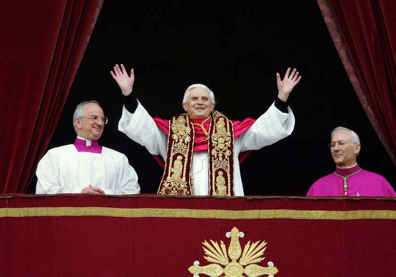 Joseph Ratzinger, the new Pope Benedict XVI, after being elected the 265th pope of the Roman Catholic Church, April  19, 2005. AFP