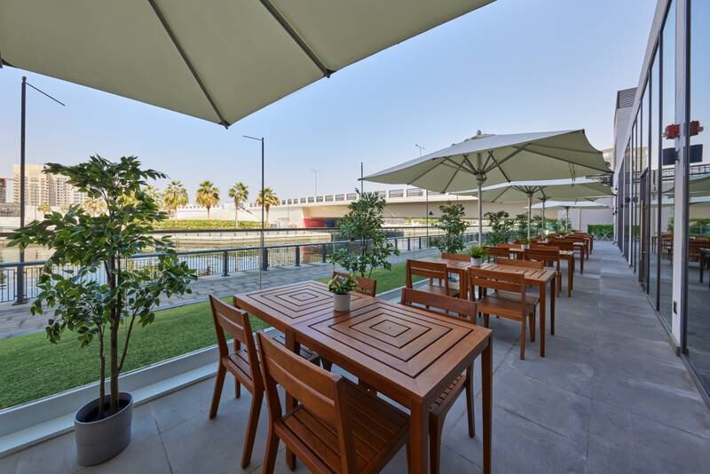 The outdoor seating area at Bistro on the hotel's ground floor